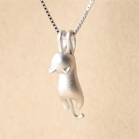 Sterling Silver 925 Climbing Cat Necklace