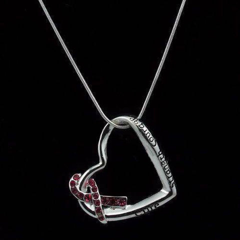 Heart Pink Ribbon Pendant Necklace