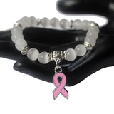 Pink Ribbon Charm Bead Bracelet