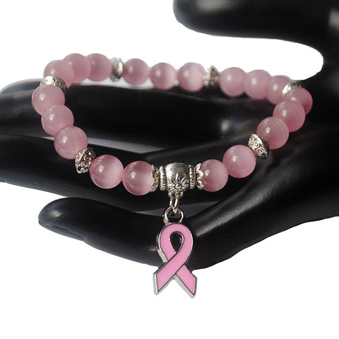 Pink Ribbon Charm Bead Bracelet