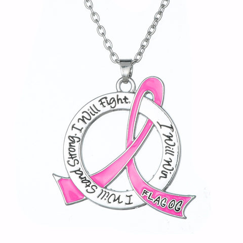 Inspirational Pink Ribbon Pendant Necklace