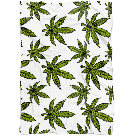 Marijuana Blanket / Cannabis print blanket / Plant print blanket / Grass blanket / Cosy blanket / Fleece blanket / White blanket