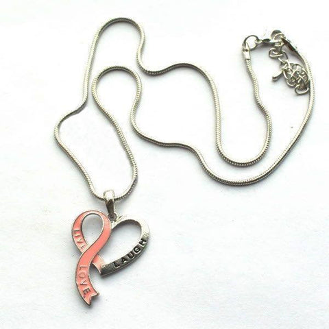 Live Love Laugh Heart Breast Cancer Awareness Necklace
