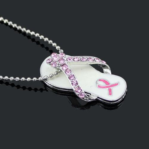 Pink Ribbon Flip Flop Sandal Pendant Necklace