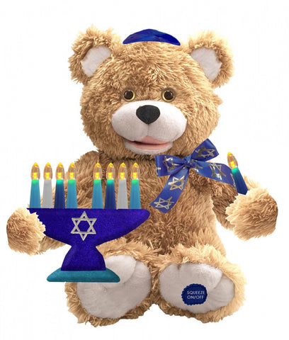 Hanukkah Bear with Menorah Sings "Hanukkah, Oh Hanukkah"