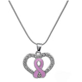 Pink Ribbon Crystal Heart Pendant Necklace