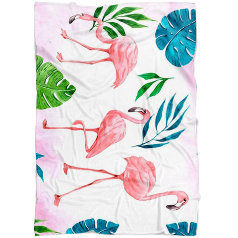Flamingo blanket / Birds pattern blanket / Pink flamingo print blanket / Cosy fleece blanket